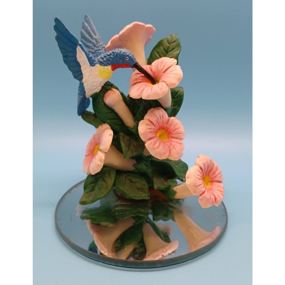 Hummingbird & Flowers on Round Mirror Base - Picture 1 of 10
